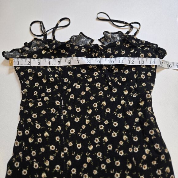 Free People Black Floral Ruffle Hem Mini Slip Dress Sleeveless XS Side Button Ra - Picture 4 of 12